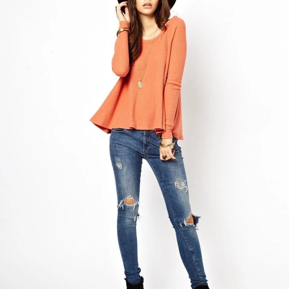 We The Free Rockabilly vibrant Orange Long Sleeve Swing Thermal Top